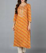 Women gold printed silk ethnic kurti