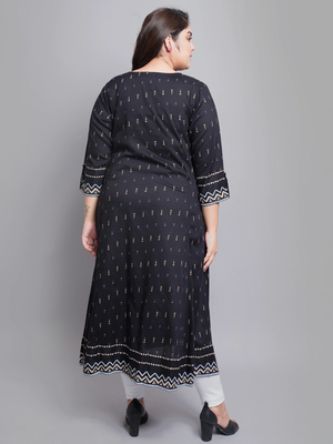 Women'S Rayon Geomatrical Printed Anarkali Kurti (Black) 2