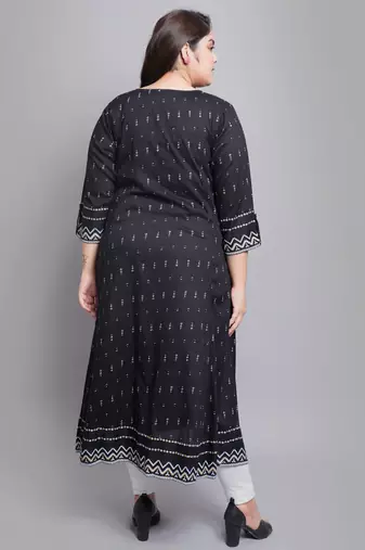 Women'S Rayon Geomatrical Printed Anarkali Kurti (Black)
