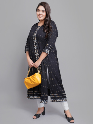 Women'S Rayon Geomatrical Printed Anarkali Kurti (Black) 4