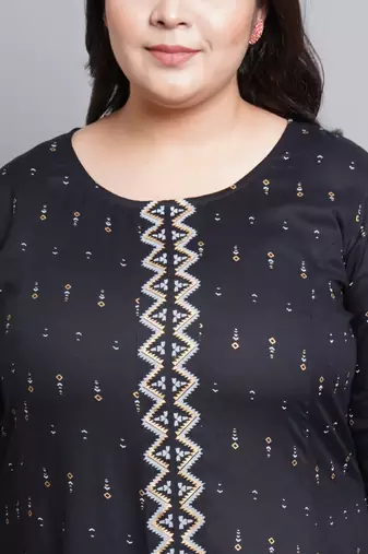 Women'S Rayon Geomatrical Printed Anarkali Kurti (Black)