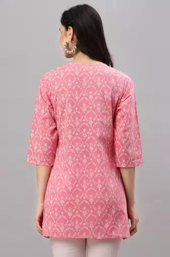 Women'S Cotton Floral Printed Short Kurti