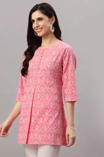 Women'S Cotton Floral Printed Short Kurti