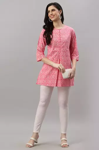 Women'S Cotton Floral Printed Short Kurti