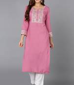 Women pink embroidered rayon ethnic kurti