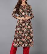 Women black printed cotton ethnic kurti