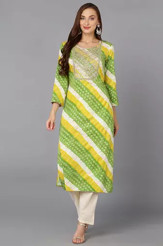 Women green printed cotton ethnic kurti