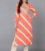 Women pink embroidered cotton ethnic kurti