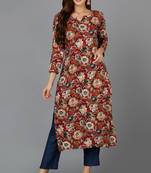 Women maroon printed cotton ethnic kurti