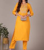 Women yellow printed cotton ethnic kurti
