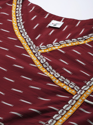  women's plus size cotton ikat printed anarkali kurti (maroon) 5