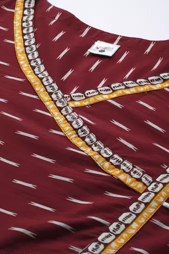  women's plus size cotton ikat printed anarkali kurti (maroon)
