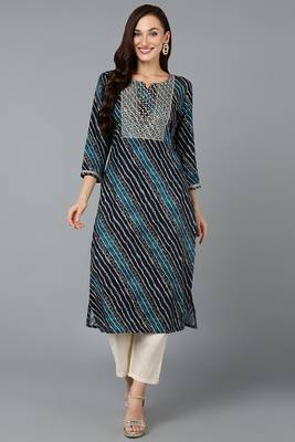 Women navy-blue printed cotton ethnic kurti 1
