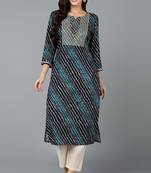 Women navy-blue printed cotton ethnic kurti