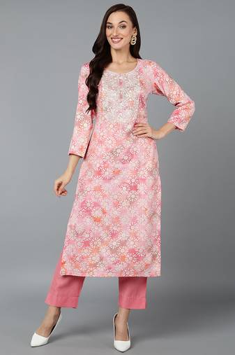 Women teal printed cotton ethnic kurti