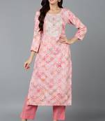 Women teal printed cotton ethnic kurti