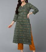 Women teal printed cotton ethnic kurti