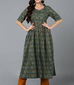 Women teal printed cotton ethnic kurti