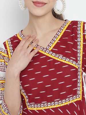 Women'S Cotton Ikat Printed Anarkali Kurti (Maroon) 5