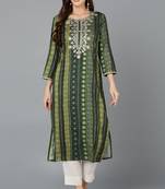 Women green printed rayon ethnic kurti