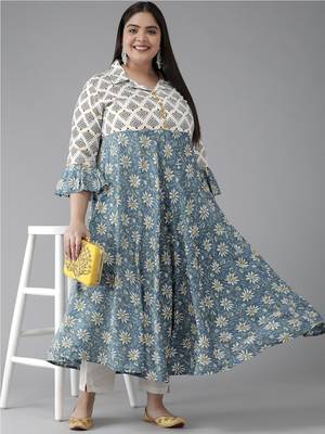 Women'S Rayon Plus Size Floral Print Anarkali Kurta (Multi) 4