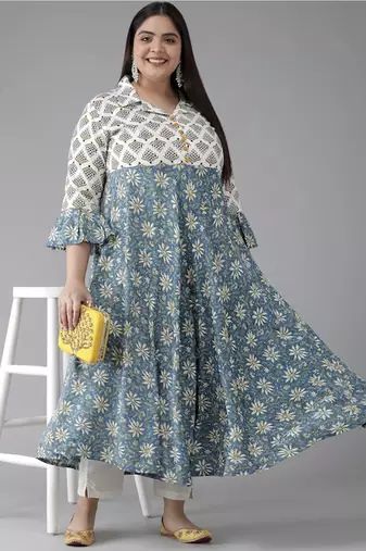 Women'S Rayon Plus Size Floral Print Anarkali Kurta (Multi)