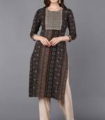 Women black printed rayon ethnic kurti