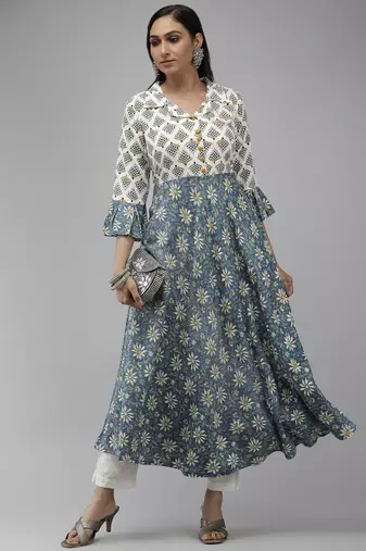 Women'S Rayon Floral Print Anarkali Kurta (Multi)