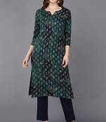 Women blue printed silk ethnic kurti