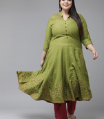 Women'S Plus Size Rayon Floral Printed Anarkali Kurti (Green)