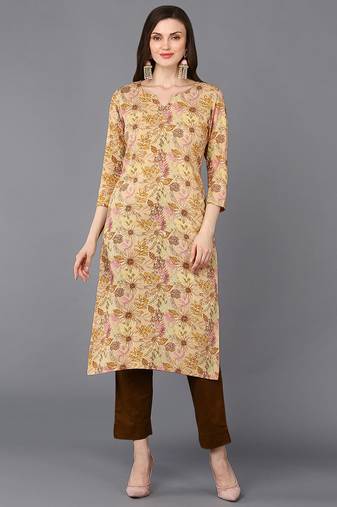Women beige printed rayon ethnic kurti
