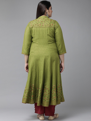Women'S Plus Size Rayon Floral Printed Anarkali Kurti (Green) 2