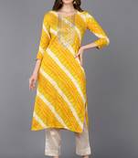 Women yellow printed rayon ethnic kurti