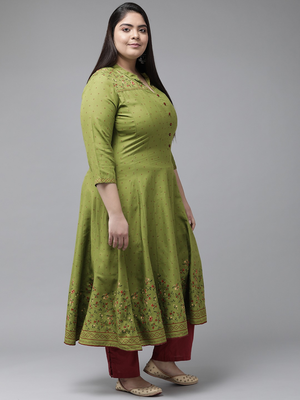 Women'S Plus Size Rayon Floral Printed Anarkali Kurti (Green) 3
