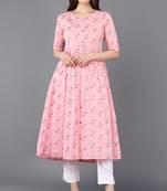 Women pink printed cotton ethnic kurti