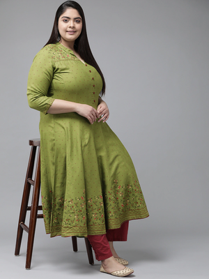 Women'S Plus Size Rayon Floral Printed Anarkali Kurti (Green) 4