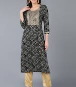 Women black printed rayon ethnic kurti