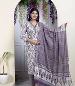 Cotton Embroidered Sky Blue Kurta Set For Women