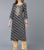 Women navy-blue printed rayon ethnic kurti