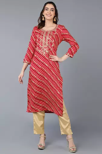 Women pink printed rayon ethnic kurti