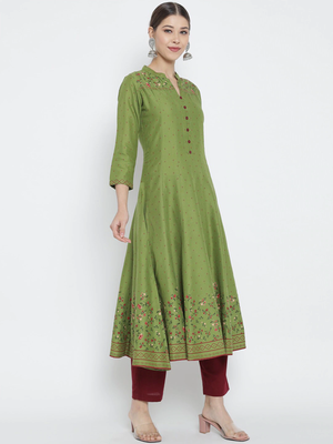 Women'S Rayon Floral Printed Anarkali Kurti (Green) 3