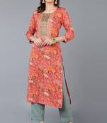 Women pink printed rayon ethnic kurti