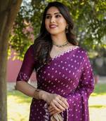 Koram Purple Bandhej Silk Sarees Kanchi Borders And Contrast Zari Weaving Borders Saree With Blouse For Women