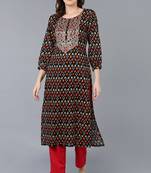 Women black printed cotton ethnic kurti