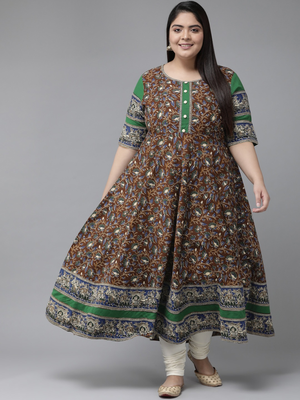 Women'S Plus Size Cotton Floral Printed Anarkali Kurti (Multi) 1