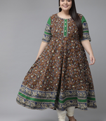 Women'S Plus Size Cotton Floral Printed Anarkali Kurti (Multi)
