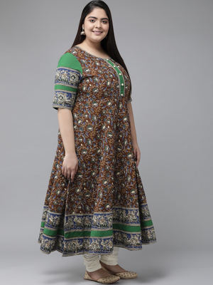 Women'S Plus Size Cotton Floral Printed Anarkali Kurti (Multi) 3