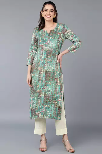Women blue printed cotton ethnic kurti