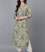 Women green printed silk ethnic kurti