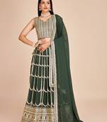 Green Georgette Thread & Sequins Embroidery Semi Stitched Lehenga Choli